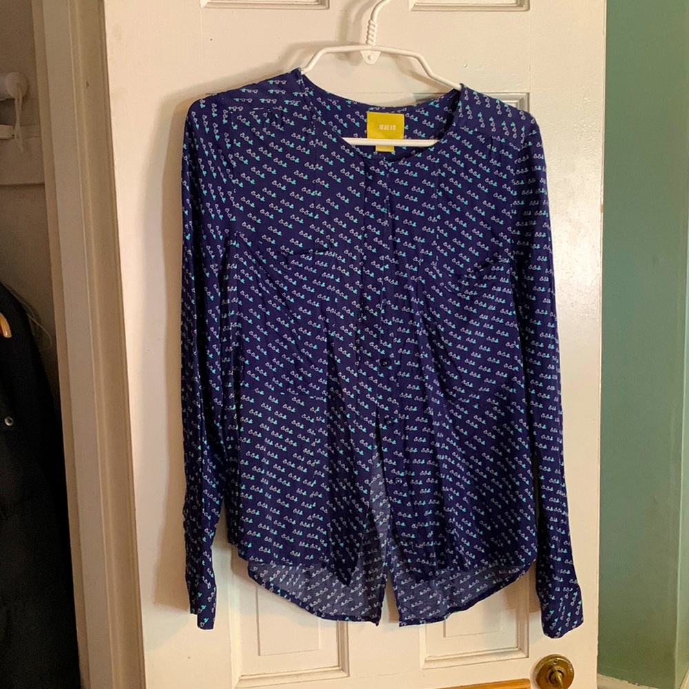 Anthropoloige Maeve Blue Bird Print Rayon Blouse